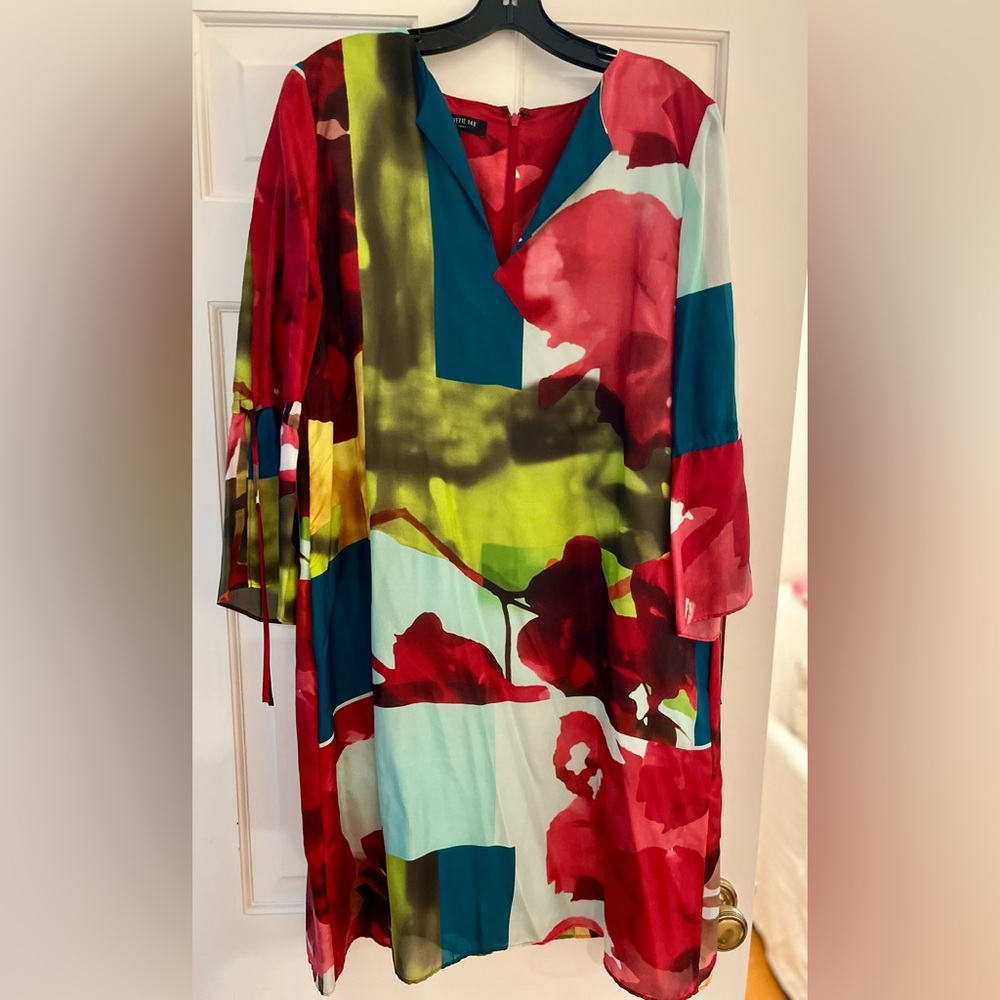 Lafayette XL Silk V-Neck Long Sleeve Dress